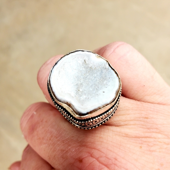 New Solar Agate Druzy 925 Silver Ring. - Picture 8 of 16